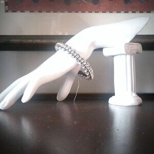 SHINE-UP PLUS Bracelet Triple Beaded Across White/ Diamond Like Size 7 1/2"